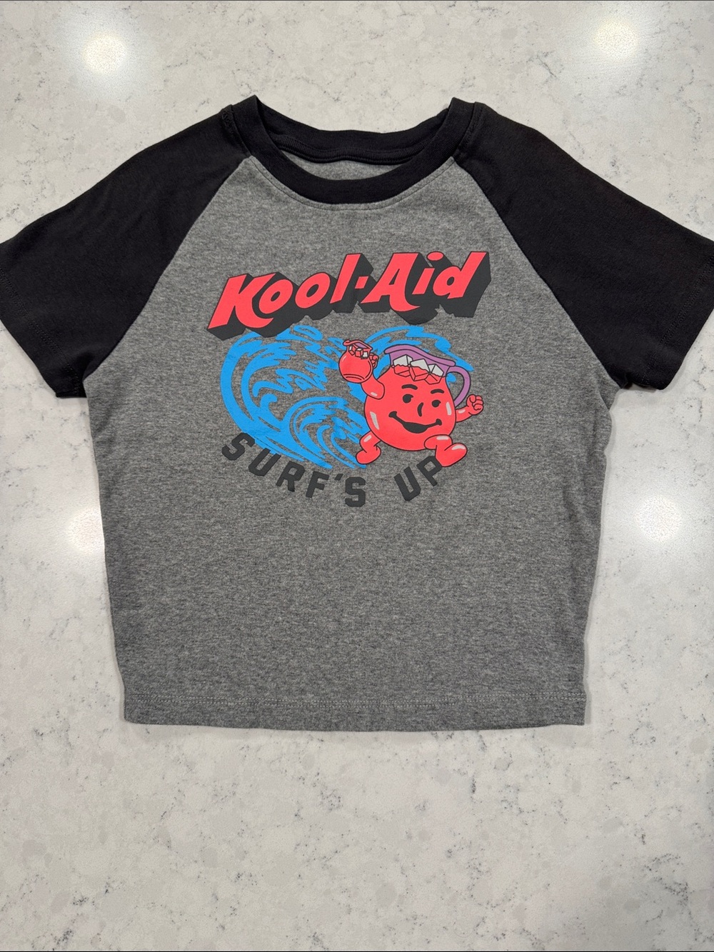 Kool-Aid 'Surf's Up' Graphic Raglan Tee Women's Med Sporty Crop Top 100% Cotton